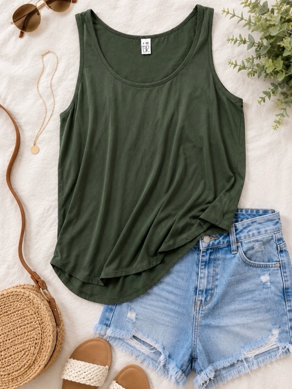 Nordstrom bp Olive Green Sleeveless Hi Low Tank Top Blouse Medium - Picture 1 of 7